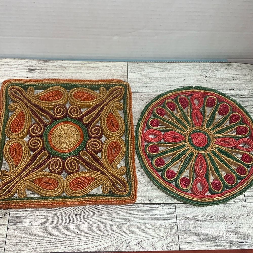 Set of 2 vintage Hippie style woven Trivets